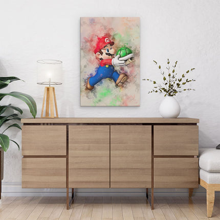 Canvas schilderij interieur Mario met een Groene Schelp