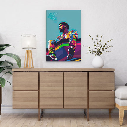 Canvas schilderij interieur J Cole in Abstracte Kleuren