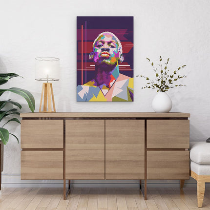 Canvas schilderij interieur Dennis Rodman in Abstracte Kleuren
