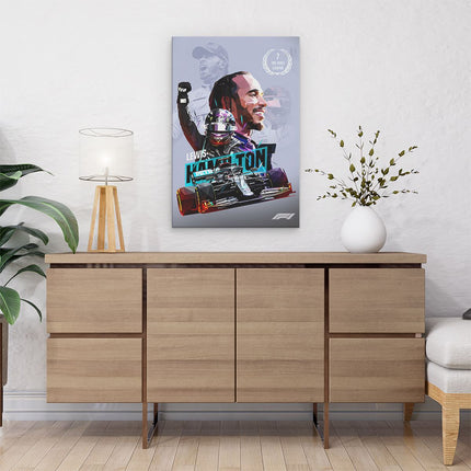 Canvas schilderij interieur Lewis Hamilton bij Mercedes F1