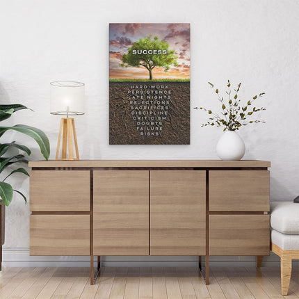 Canvas schilderij interieur Success Motivatie Tekst op een Boom - Motivatie