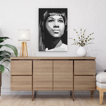 Canvas schilderij interieur Aretha Franklin in het Zwart Wit
