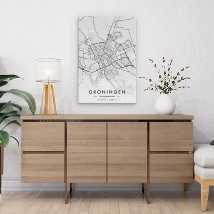 Canvas schilderij interieur Stadskaart Groningen in het Grijs