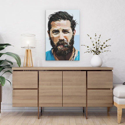 Canvas schilderij interieur Tom Hardy met een Sigaar