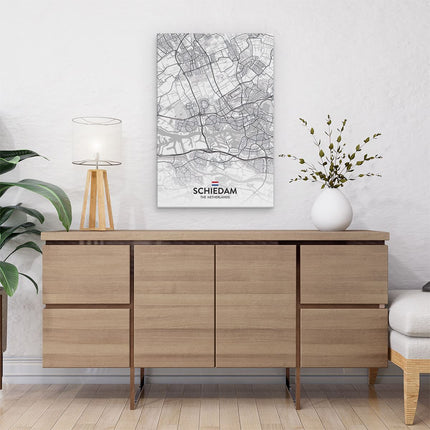 Canvas schilderij interieur Stadskaart Schiedam in het Wit