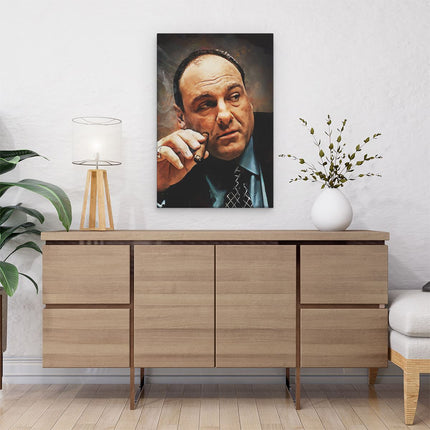 Canvas schilderij interieur Tony Soprano met een Sigaar