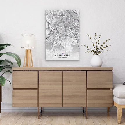 Canvas schilderij interieur Stadskaart Amstelveen in het Wit