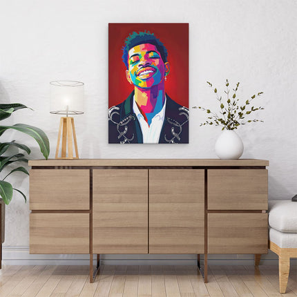 Canvas schilderij interieur Lil Nas X in Abstracte Kleuren