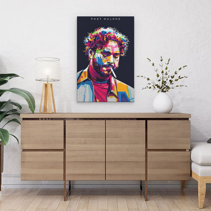 Canvas schilderij interieur Post Malone met een Sigaret in Abstracte Kleuren