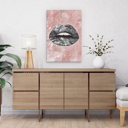 Canvas schilderij interieur Donkere Lippen op een Roze Achtergrond
