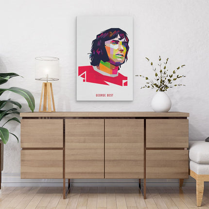 Canvas schilderij interieur George Best in Abstracte Kleuren