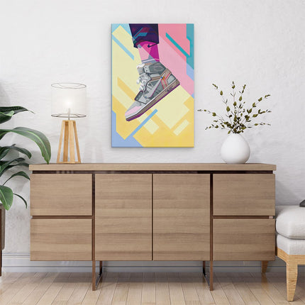 Canvas schilderij interieur Nike Air Schoen in de Lucht