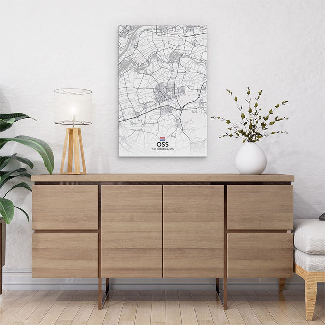 Canvas schilderij interieur Stadskaart Oss in het Wit