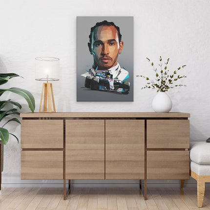 Canvas schilderij interieur Lewis Hamilton bij Mercedes F1