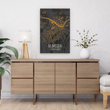 Canvas schilderij interieur Stadskaart Nijmegen in het Zwart en Goud