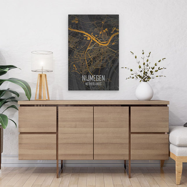 Canvas schilderij interieur Stadskaart Nijmegen in het Zwart en Goud