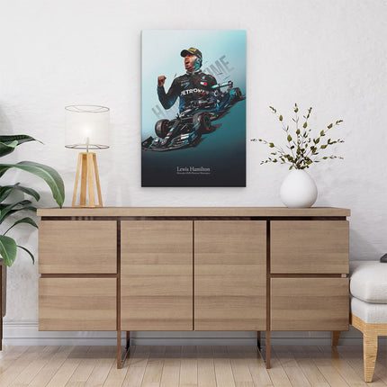 Canvas schilderij interieur Lewis Hamilton bij Mercedes F1