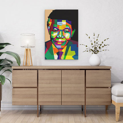 Canvas schilderij interieur Nelson Mandela in Abstracte Kleuren