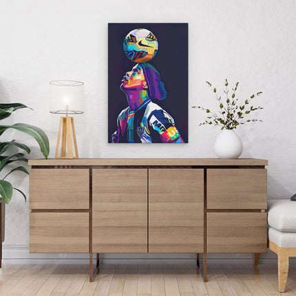 Canvas schilderij interieur Ronaldinho met Bal op het Hoofd