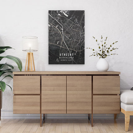 Canvas schilderij interieur Stadskaart Utrecht in het Zwart
