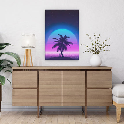 Canvas schilderij interieur Getekende Palmboom op een Eiland