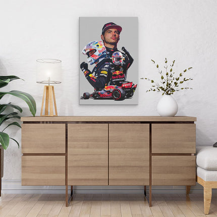 Canvas schilderij interieur Max Verstappen bij Red Bull F1