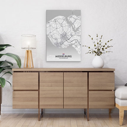 Canvas schilderij interieur Stadskaart Middelburg in het Wit