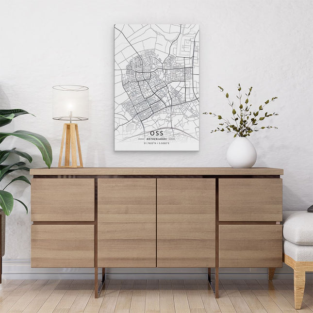 Canvas schilderij interieur Stadskaart Oss in het Wit