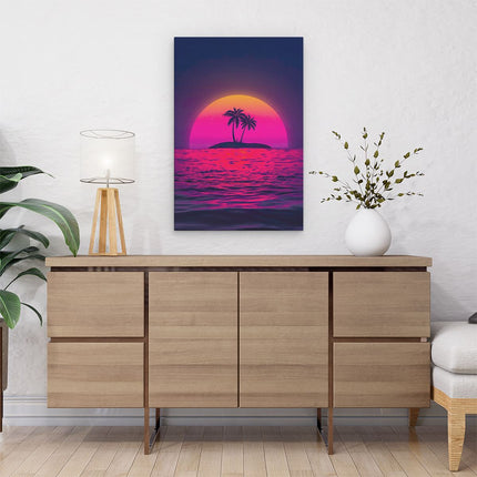 Canvas schilderij interieur Getekende Eiland Tijdens Zonsondergang