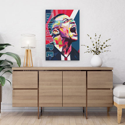 Canvas schilderij interieur Kylian Mbappe in Kleur