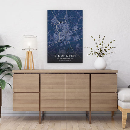 Canvas schilderij interieur Stadskaart Eindhoven in het Blauw