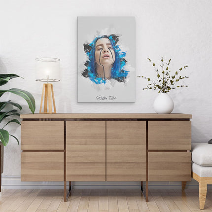 Canvas schilderij interieur Billie Eilish met Zwarte Tranen