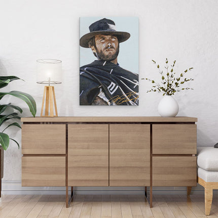 Canvas schilderij interieur Clinten Eastwood met een Cowboyhoed