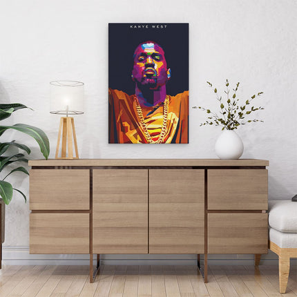 Canvas schilderij interieur Kanye West in Abstracte Kleuren