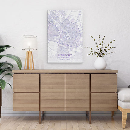Canvas schilderij interieur Stadskaart Utrecht in het Paars