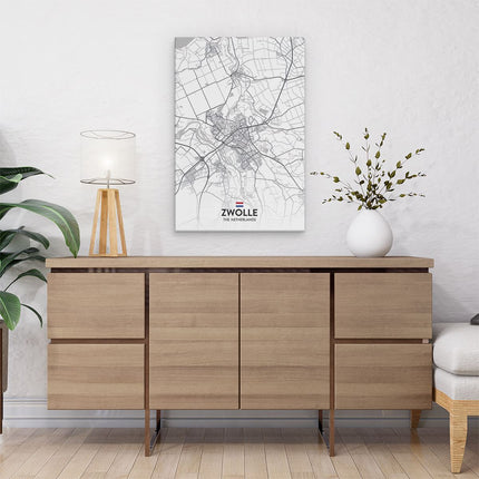 Canvas schilderij interieur Stadskaart Zwolle in het Wit