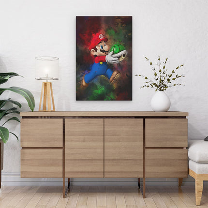 Canvas schilderij interieur Mario met een Groene Schelp