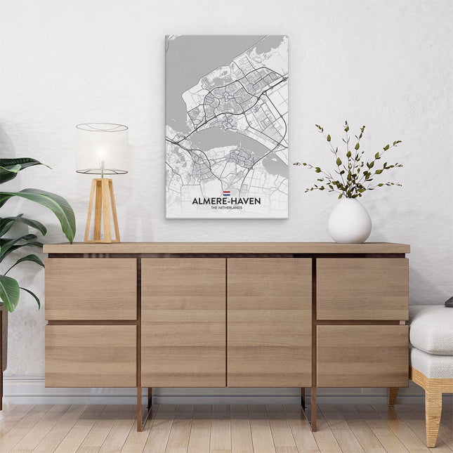 Canvas schilderij interieur Stadskaart Almere-Haven in het Wit