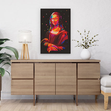 Canvas schilderij interieur Mona Lisa in Abstracte Kleuren
