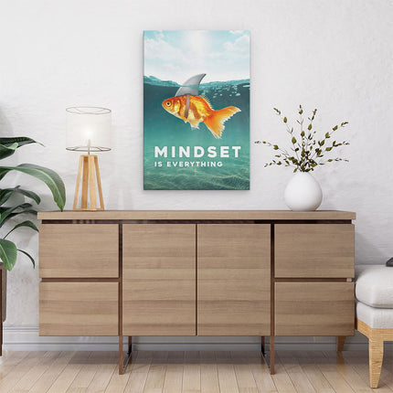 Canvas schilderij interieur Mindset is Everything - Motivatie Quote - Haai