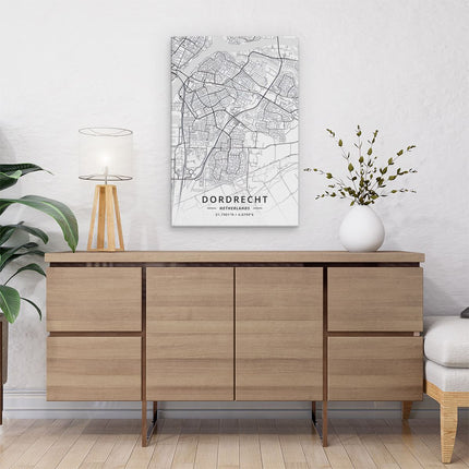 Canvas schilderij interieur Stadskaart Dordrecht in het Wit