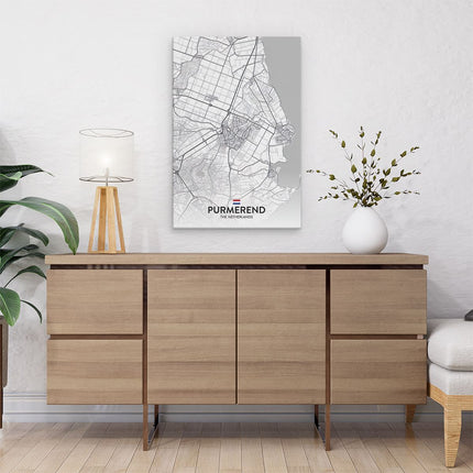 Canvas schilderij interieur Stadskaart Purmerend in het Wit