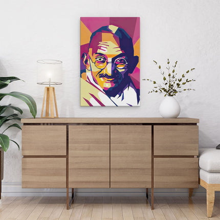 Canvas schilderij interieur Mahatma Gandhi in Abstracte Kleuren