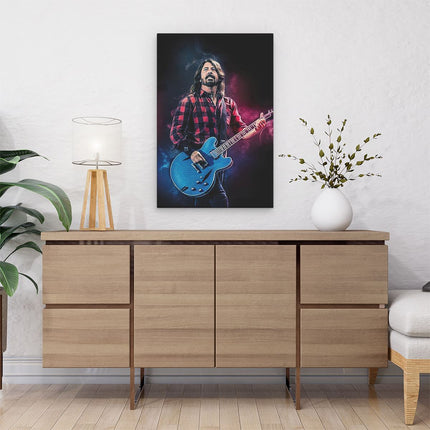 Canvas schilderij interieur David Grohl met zijn Gitaar