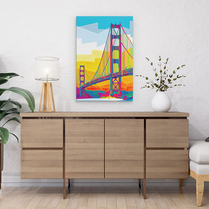 Canvas schilderij interieur San Francisco Brug in Abstracte Kleuren