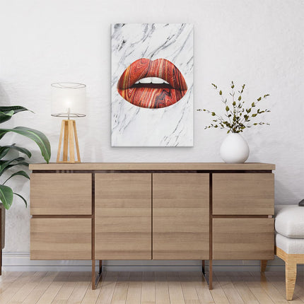 Canvas schilderij interieur Rode Lippen op Abstract Witte Achtergrond