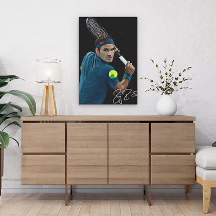 Canvas schilderij interieur Roger Federer Getekend
