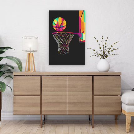 Canvas schilderij interieur Basketbal in het Net - Abstracte Kleuren