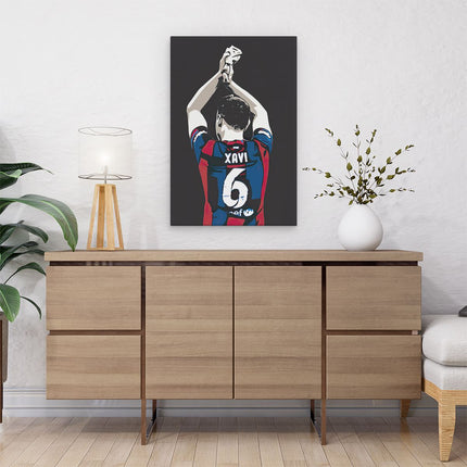 Canvas schilderij interieur Xavi Hernandez bij FC Barcelona
