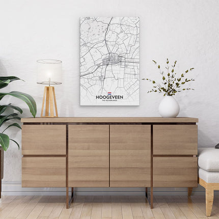 Canvas schilderij interieur Stadskaart Hoogeveen in het Wit